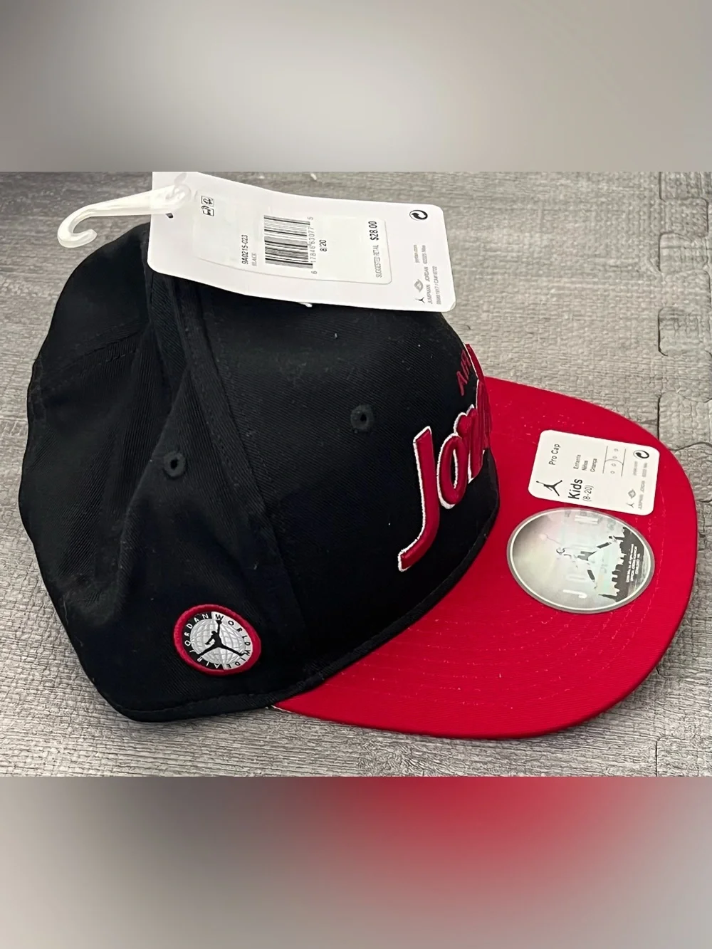 Jordan Pro Cap Boys Adjustable Snapback Hat Black/Red Jumpman Embroidered